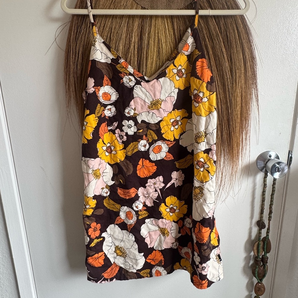 Quiksilver Floral Print Top - Brown, Orange, Yellow